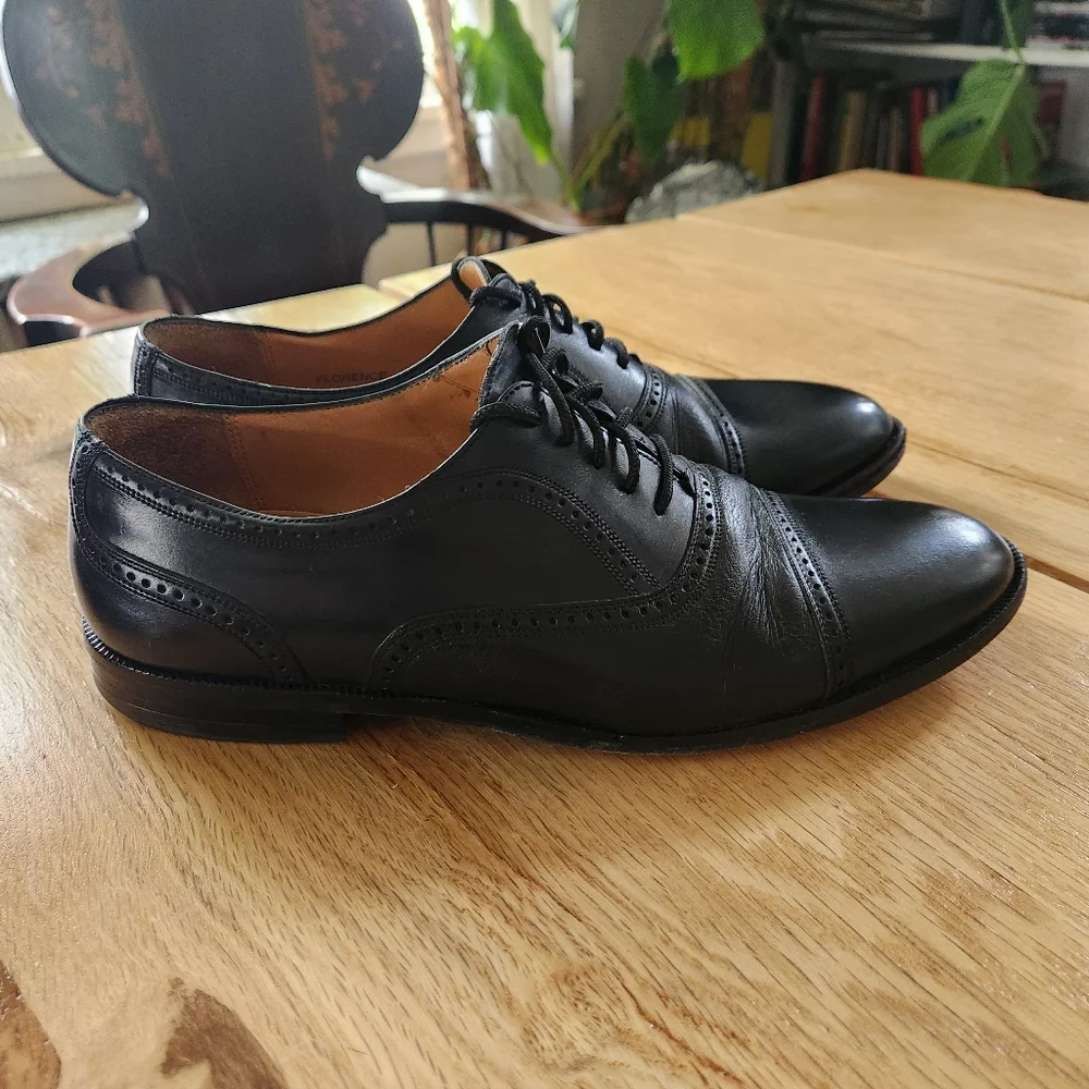 Mezlan Florence Cap Toe Black Leather & Deerskin Oxford Dress Shoes‎ Men Sz 8.5M